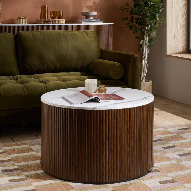 The Vermeer Collection Fluted Coffee Table With Lift Up Storage, Dark Brown Wood