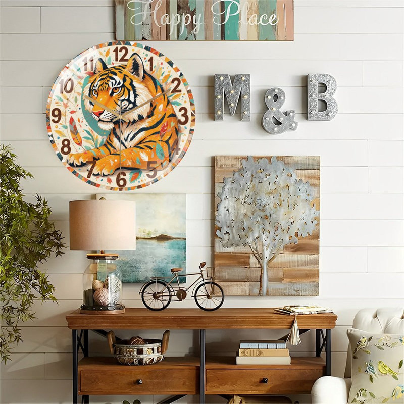 Horloge murale ronde tigre 12 po
