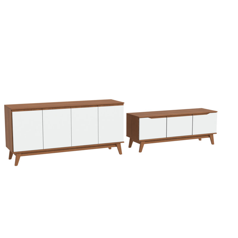 Ensemble de meubles de salon 2 pièces avec meuble télé 3 portes et buffet 4 portes, Golden Oak/White