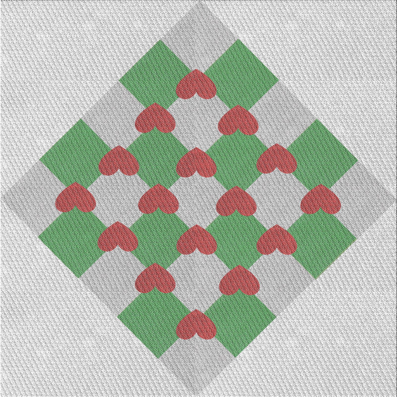 Tapis vert/gris/rouge à motifs, Carré 5 pi