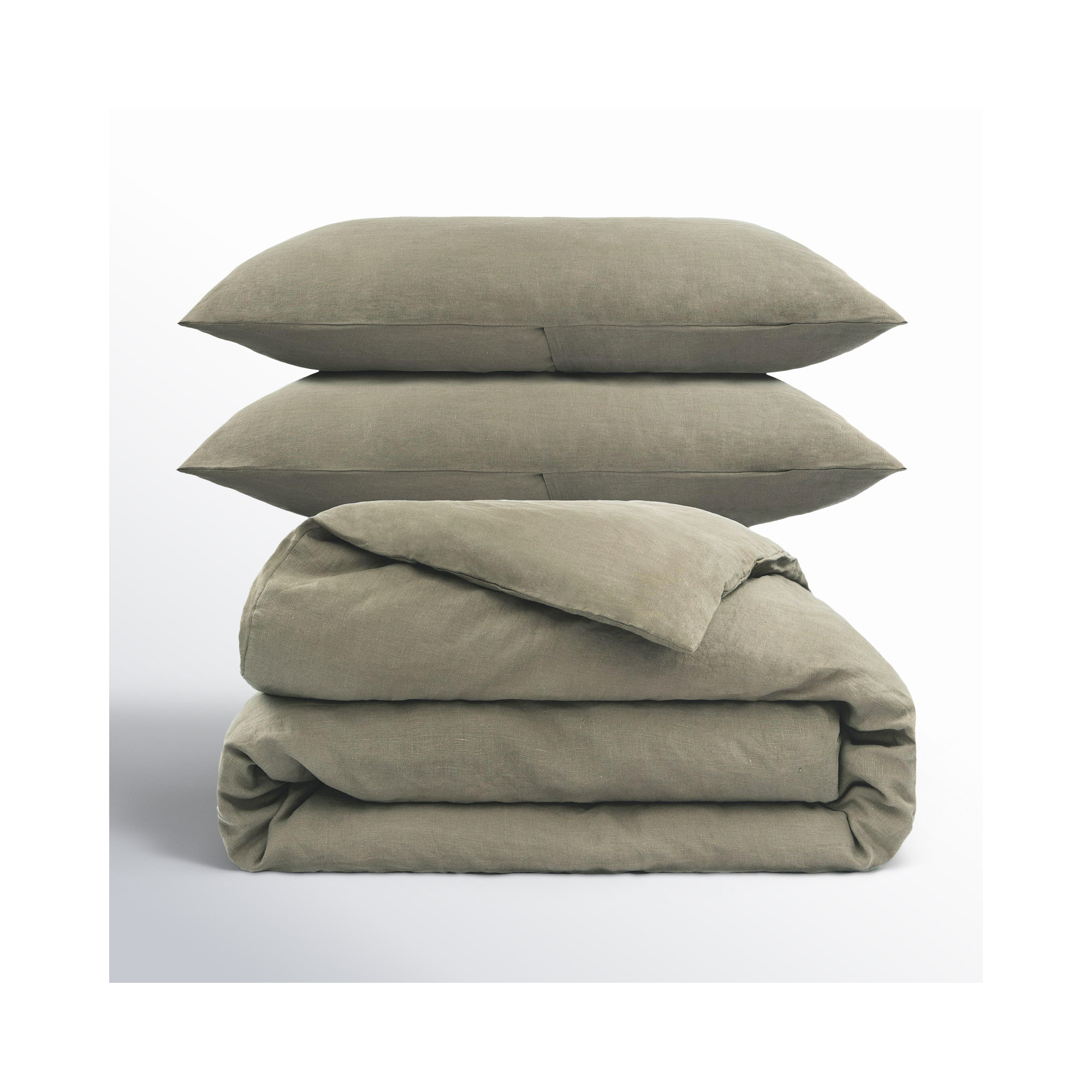 100% French Linen Duvet Cover & Sham Set, Twin Duvet Cover + 1 Standard Pillow Sham, Moss