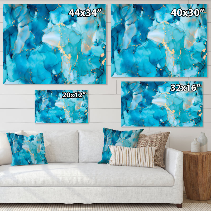 «Turquoise Luxury Abstract Fluid Art I», reproduction d'art sur toile moderne, H 12 po x l 20 po x P 1 po, Toile tendue