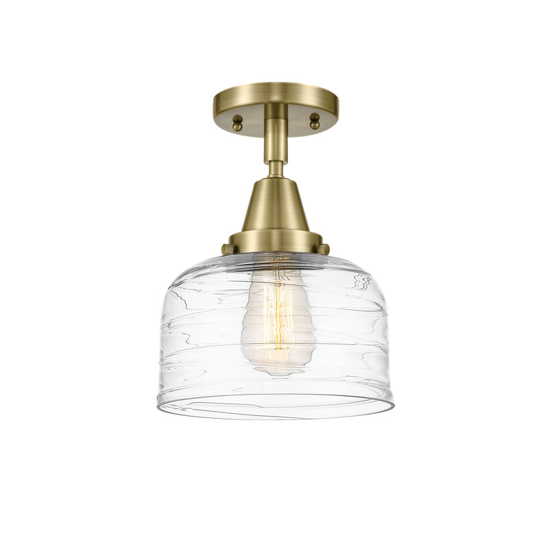 Amede Glass Flush Mount, Antique Brass, 10.38" H x 8" W x 8" D, Clear Deco Swirl