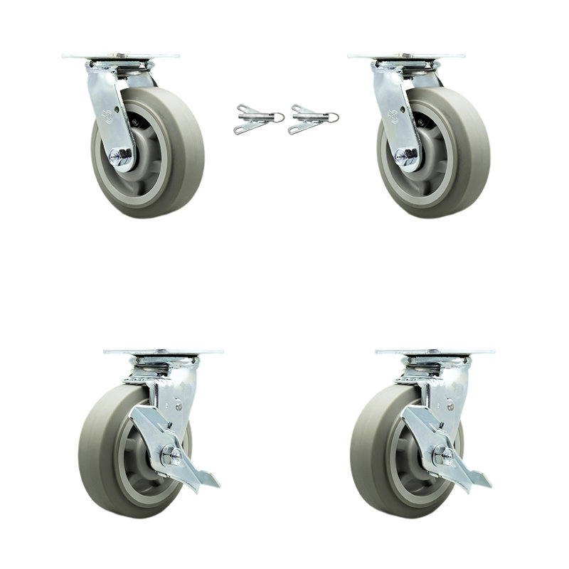 6 Inch Thermoplastic Rubber Caster Set with Ball Bearings 2 Swivel Lock 2 Brake|SCC-30CS620-TPRBF-BSL-2-TLB-2