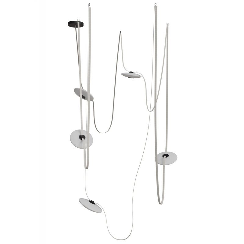 Luminaire suspendu en verre ivoire / blanc à 5 lumières Fremont ceinture 551 po l, H 551 po, Ivoire/blanc, 5 lumières