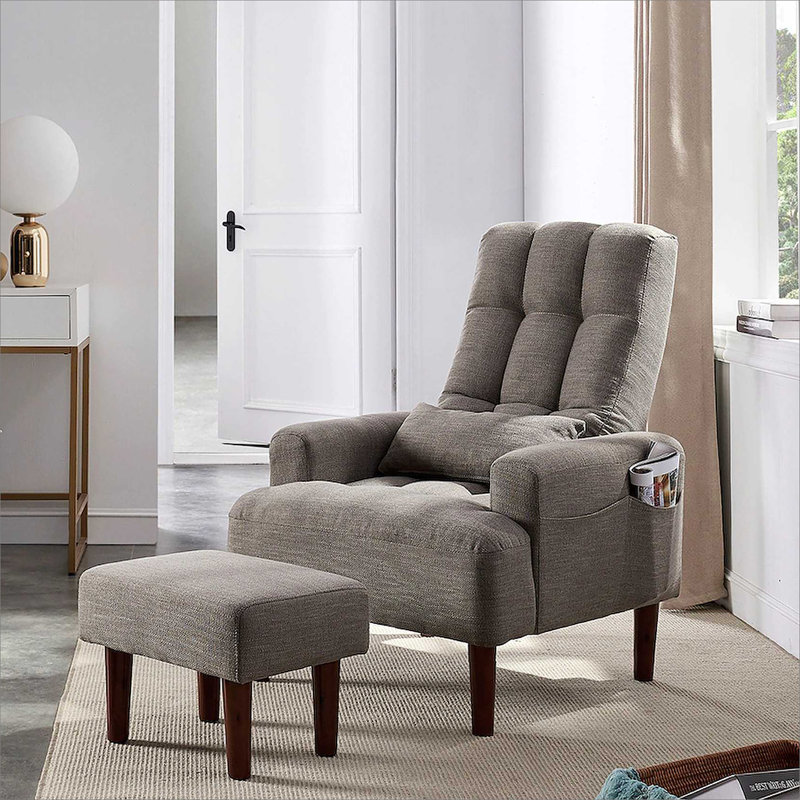 Modern Design Living Room Recliner Soft Cozy Sofa Chair With Ottoman, Gray Fabric