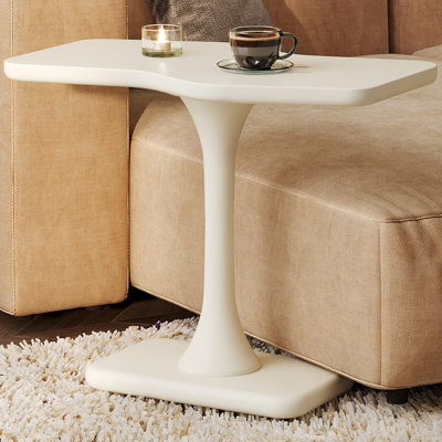 Modern Irregular End Table, Cream White Small Side Table with Rounded Edges, Compact Sofa Table or Bedroom Nightstand, Accent Coffee Table with Sturdy by Wade Logan