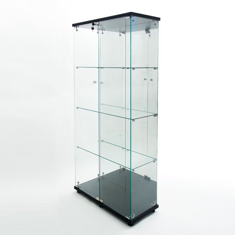 Tempered Glass Display Cabinet, 64.69" H x 30.91" W x 13.58" D, Black
