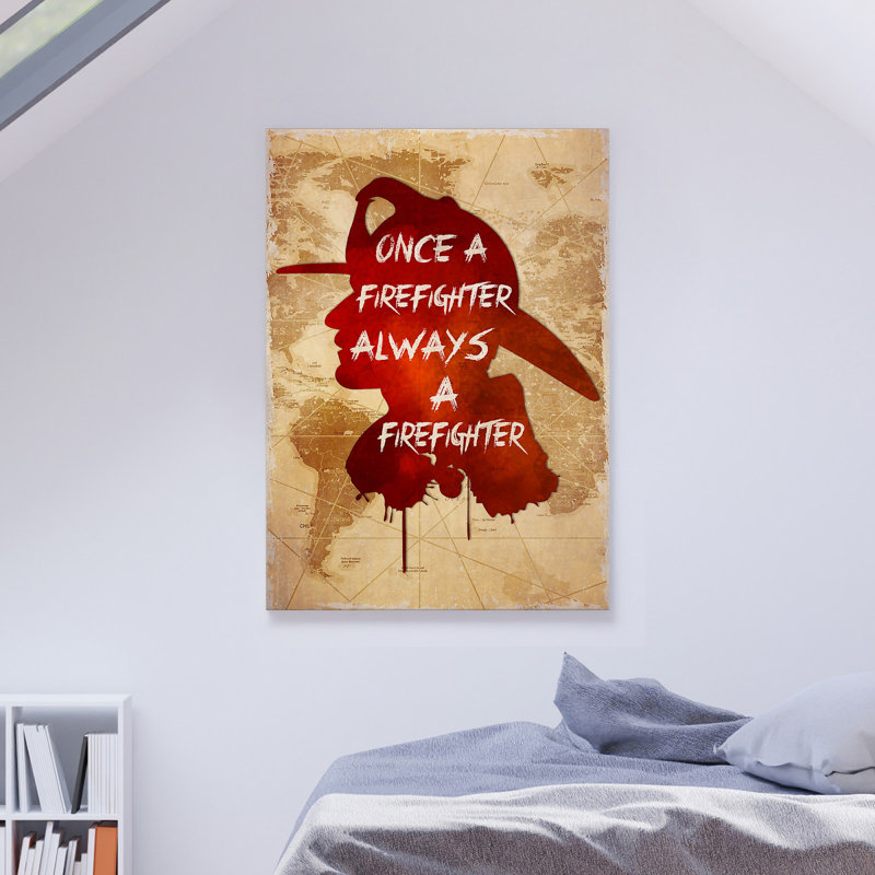 26_Once a pompier, toujours un pompier, toile tendue avec châssis - décor d'illustration pour personnes, beige et rouge