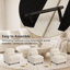 Canapé modulaire 2 places d'inspiration cottage, en chenille à volants, avec pouf, dossier capitonné, accoudoirs arrondis et coussins lombaires, beige-1269377388