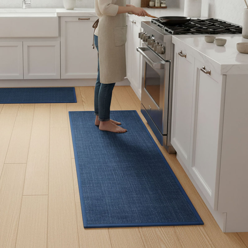 Ensemble de 2 tapis de cuisine lavables (17,3 po x 47 po + 17,3 po x 30 po), Bleu très foncé