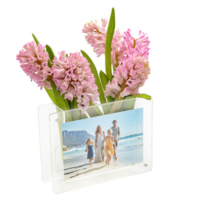 Zeldora Acrylic Picture Frame Vase, Magnetic Leak-Proof Photo Frame, Clear Lucite Floating Frame for 4x6 & 5x7 Photos, Vertical, 7.5 x 5.5 x 2 in