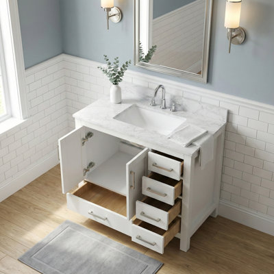 Armoire Cerny 36 "avec comptoir en granite, armoire en bois massif avec lavabo simple blanc