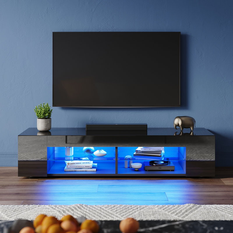 RGB Ambient Lighting TV cabinet, with leveling feet, 30cmH x 180cmL x 39cmW, Black