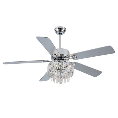 Jio 52" 5 - Blade Glamorous Crystal Reversible Ceiling Fan with Lights and Remote, 6 Speed Ceiling Fan