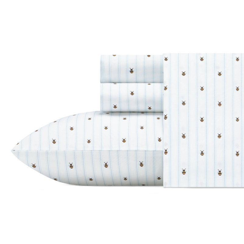 Ensemble de draps en coton percale Poppy & Fritz, Ensemble de draps pour taille de lit double et deu, Bourdons blancs