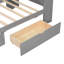 Lit plateforme simple en bois avec tête de lit tapissier, tablettes de rangement, 2 tiroirs, charge, bureau à DEL et bureau, plateforme en mélange d'ombrage gris, rangement, station de charge, lumières, conception ombragée intégrée-121077157-121077158