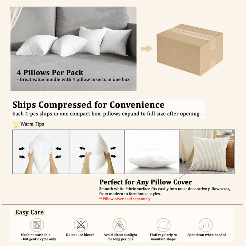 20'' x 20'' THROW PILLOW INSERTS (SET OF 4), 20X20''