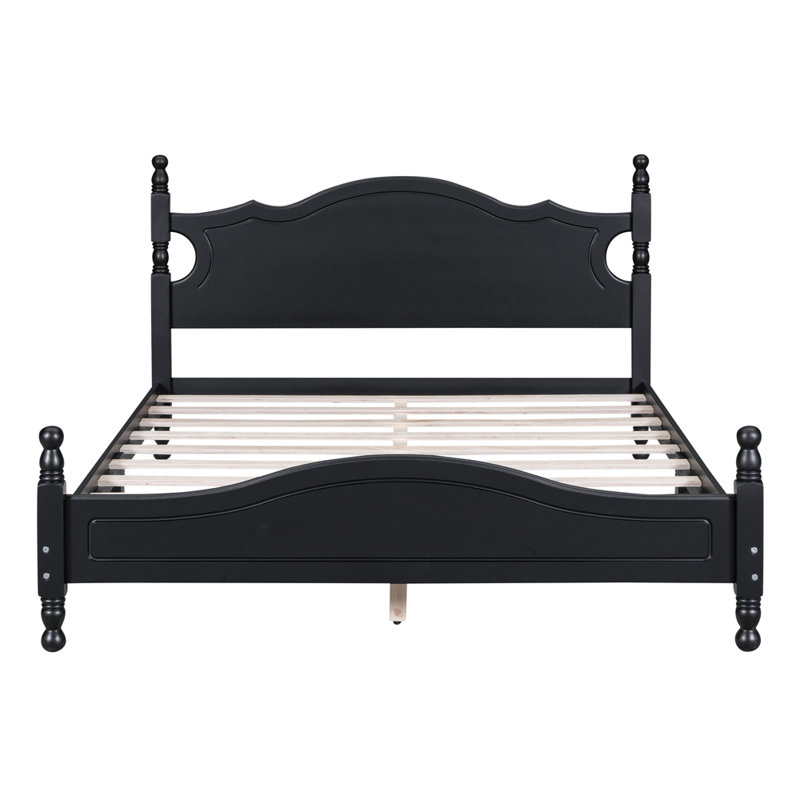 Modern Wood Platform Bed Frame with Wooden Slat Support, Black, Queen