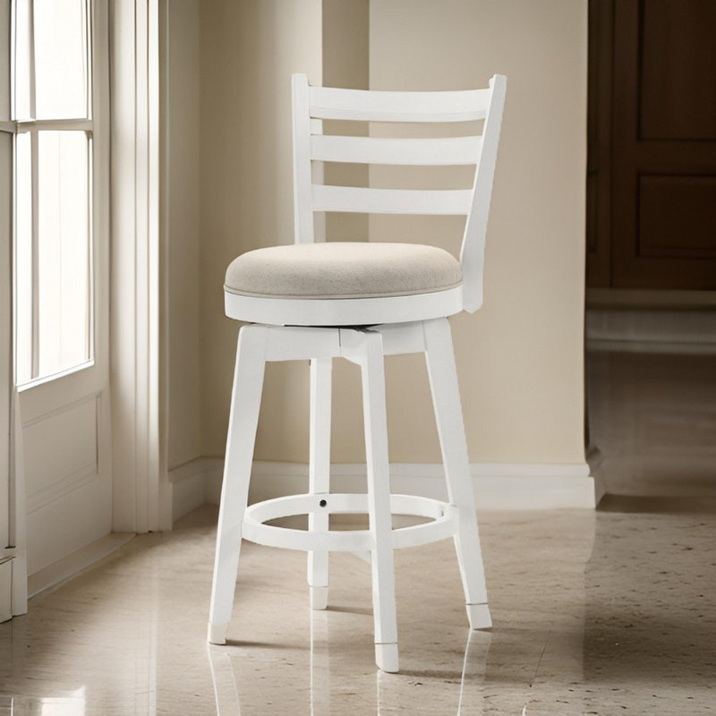 Tabouret en bois massif Pharris, Blanc