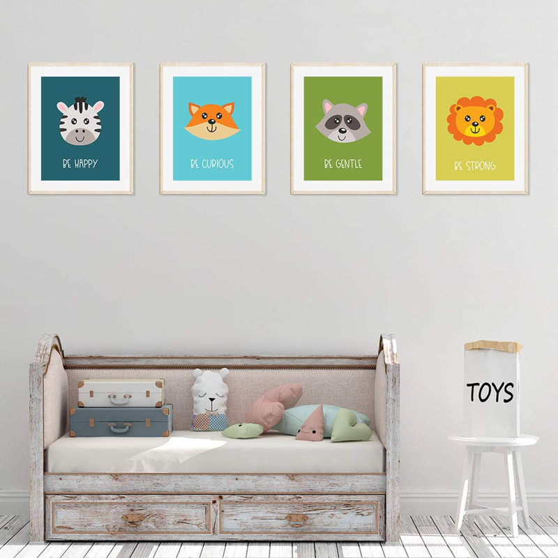 « jungle forest animaux, zèbre fox raton laveur lion », ensemble de 4 pièces imprimé sur papier Dau