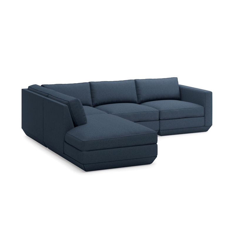 Podium Modular 4-Piece Lounge Sectional A, Hanson Navy, Left Hand Facing