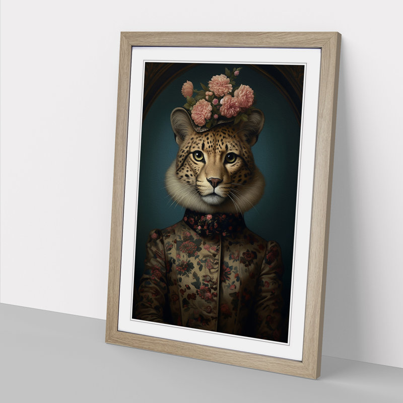 Cheetah Victorian Framed Print, 64cm H x 46cm W x 2cm D, Oak Framed