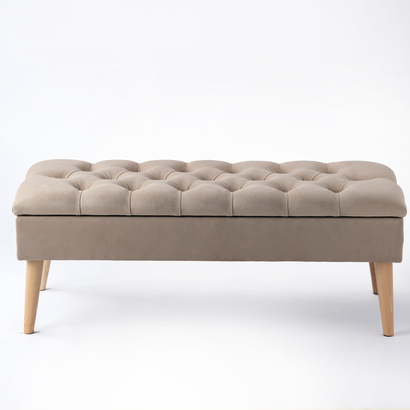 Thalassa Velvet Upholstered Storage Bench, H44 x W120 x D30cm, Beige, Natural