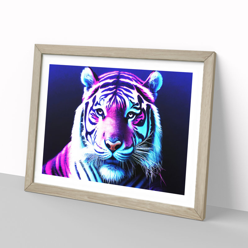 Neon Tiger - Single Picture Frame Print, 34cm H x 46cm W, Beige