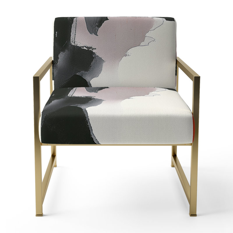 Chaise avec accoudoirs rembourrée abstraite moderne noir et blanc Poitier Geometric IV, Doré
