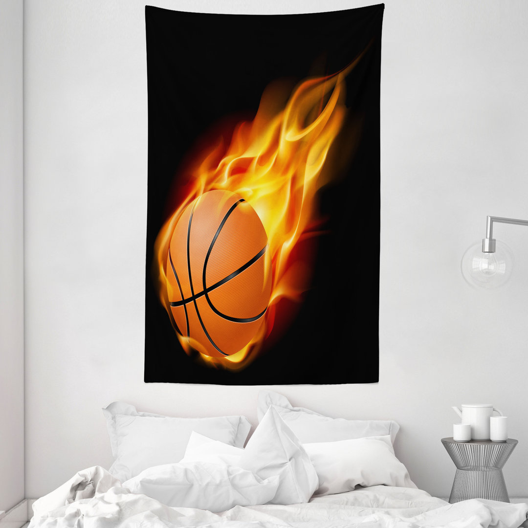 Wandteppich, Basketball Shoot Art, Orange Schwarz