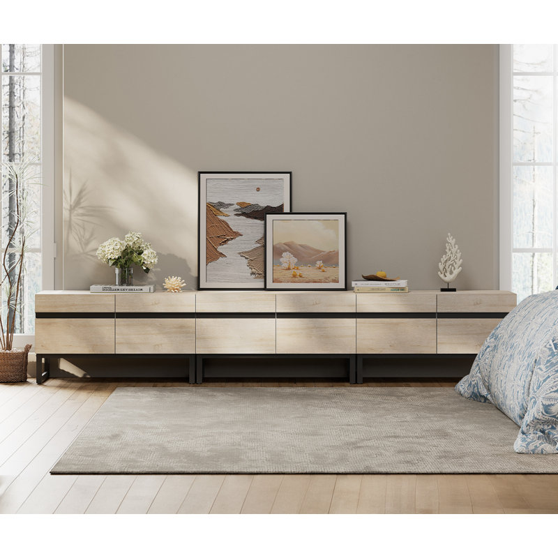 Milibor TV Stand with Cabinets, Beige, 19.9”H x 15.6”L x 106.3”W