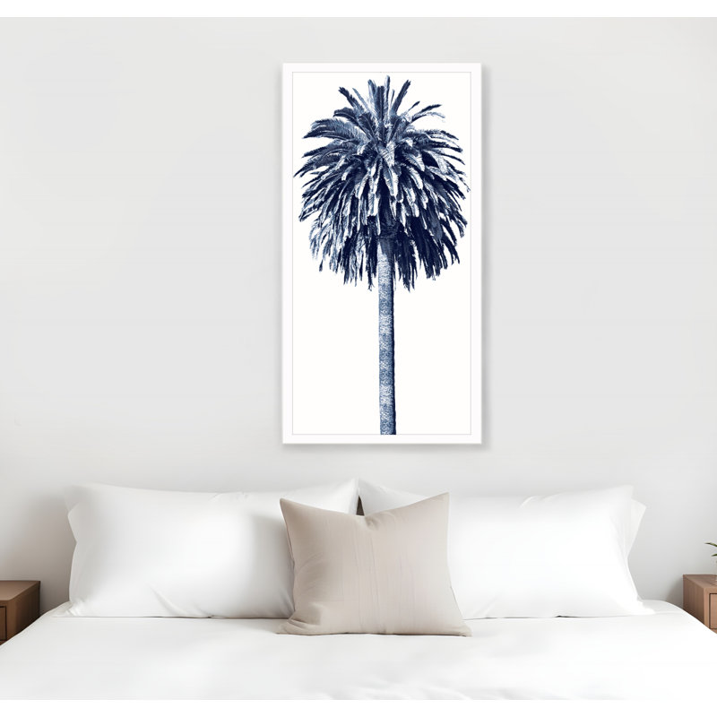 Palmier bleu II, art mural encadré blanc