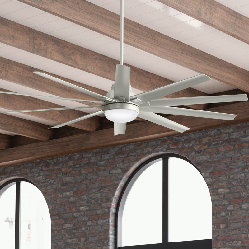 72" Overton 10 - Blade Outdoor Ceiling Fan with Remote Control and Light Kit Included, Matte Nickel