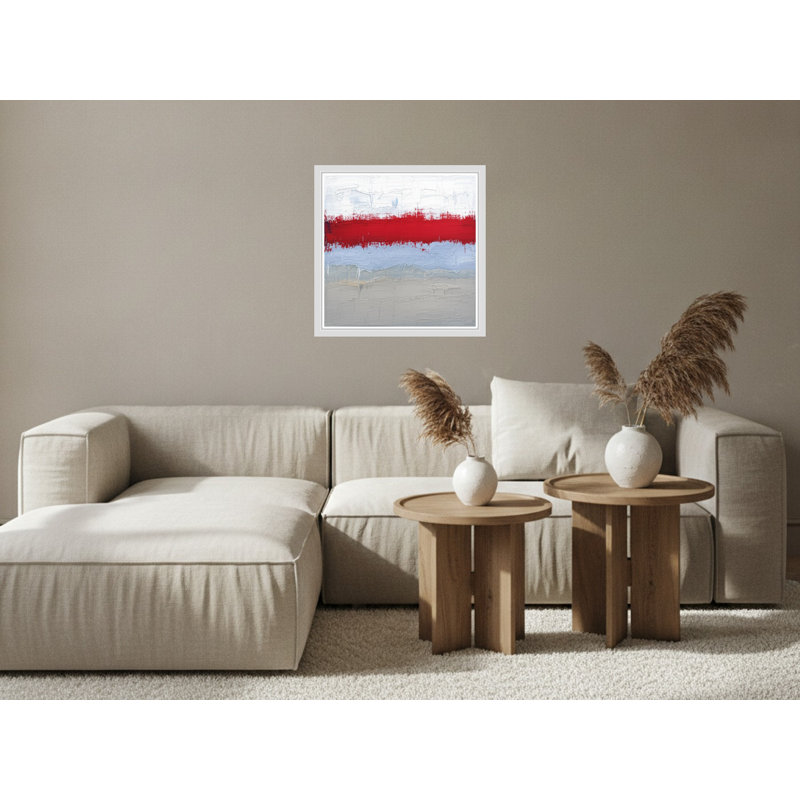Textured Abstract in Red and Gray - Framed Canvas Wall Art, 16" H x 16" W, White