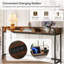 Console extra longue 70,9 po avec prises de courant et ports USB, table de canapé étroite derrière le canapé, table de bar d'entrée industrielle avec station de charge pour le salon, couloir, brun rustique