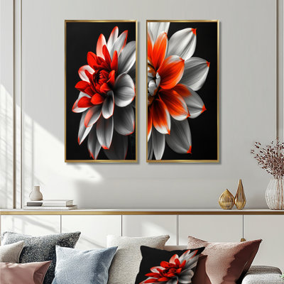 Ensemble de 2 pièces d'art mural rouge et gris Dahlia