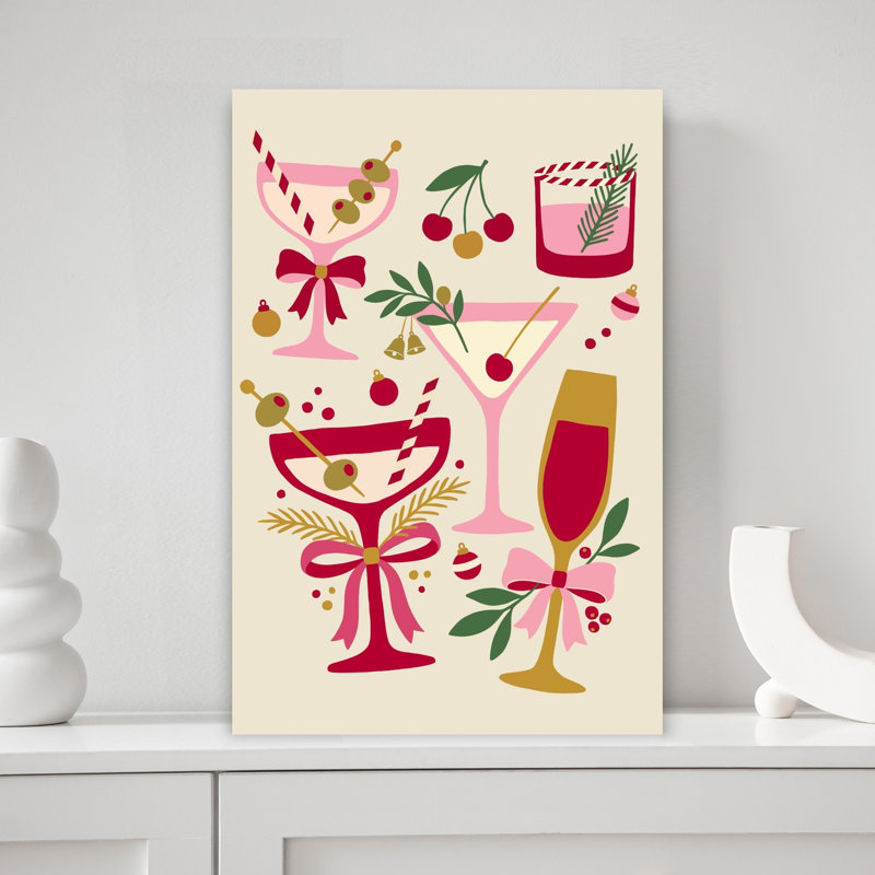 Festive Holiday Cocktails Contemporary Cherry Winter Wall Art Print 1 Piece Wrapped Canvas Wall Art, 45.72cm H x 30.48cm W