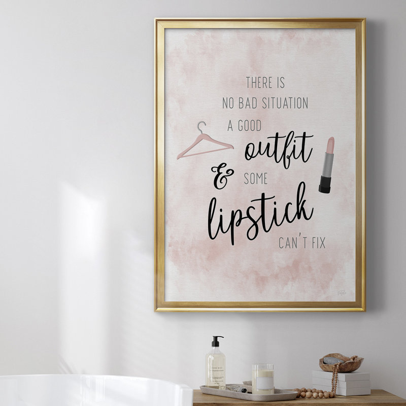 Tenue et rouge à lèvres par - Art textuel sur, Or, H 42,5 po x l 30,5 po x P 1 po