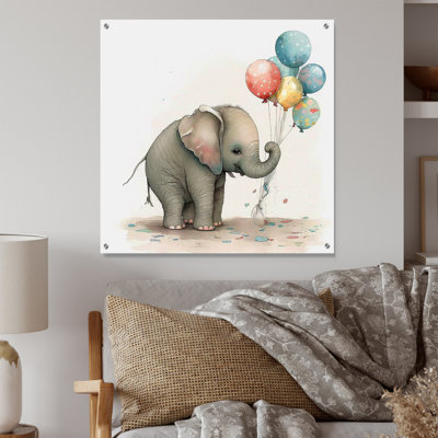 Grey Illustration Detailed Baby Elephant - Elephant Acrylic Wall Art