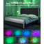 Structure de lit tapissier moderne à oreilles avec projecteur Galaxy et port de charge USB, cadre de lit à DEL avec tête de lit réglable, assemblage facile, support de lattes en acier robuste, aucun sommier requis, clé-183405505-183405516