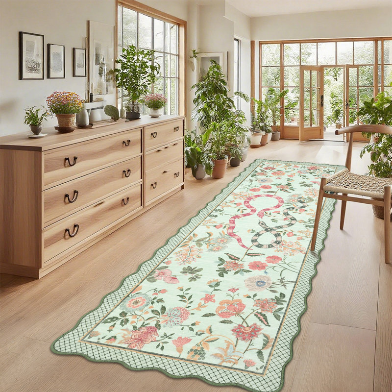 Area Rugs Washable Scalloped Area Rug Modern Living Room Rug,Non-Slip Carpet Accent for Entryway,Bathroom,Kitchen,Bedroom