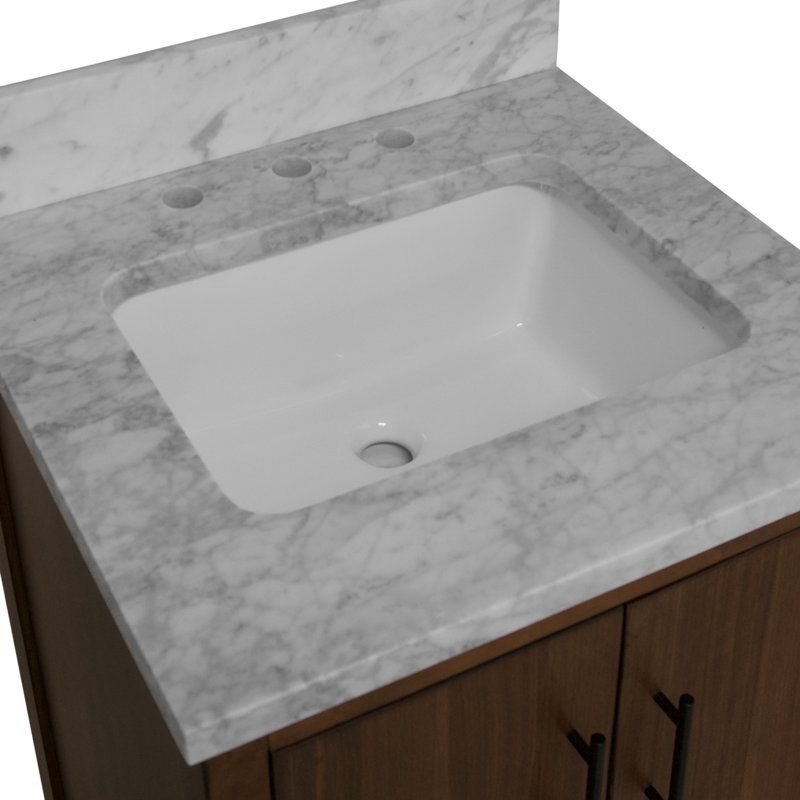 Ensemble de meuble-lavabo simple 24 po Kiara, Noyer, Marbre de Carrare