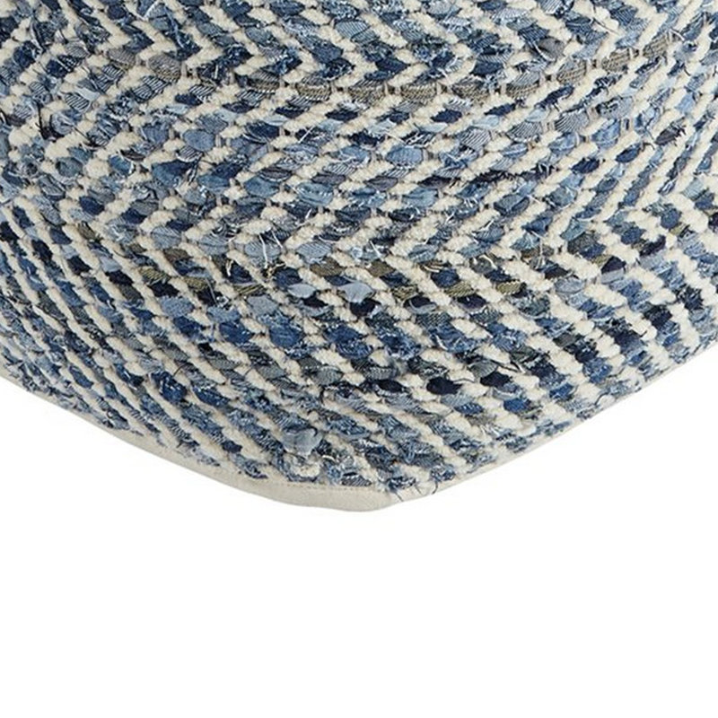 Contemporary Blue Denim Woven Pouf Ottoman 18"