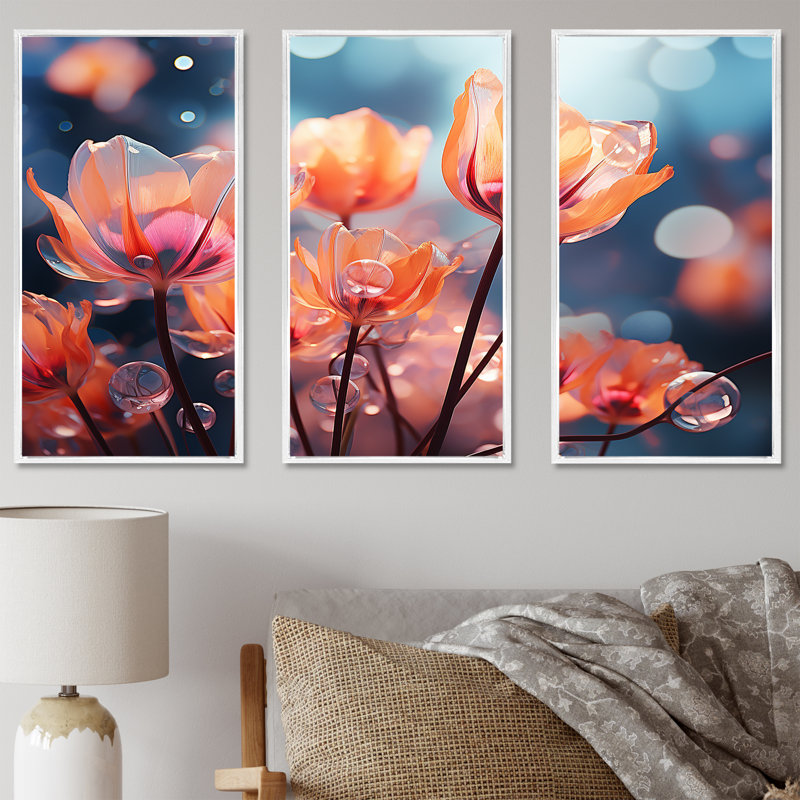«Colorful I» - Tulipes, ensemble d'art mural, H 40 po x l 60 po x P 1 po, Cadre flottant blanc