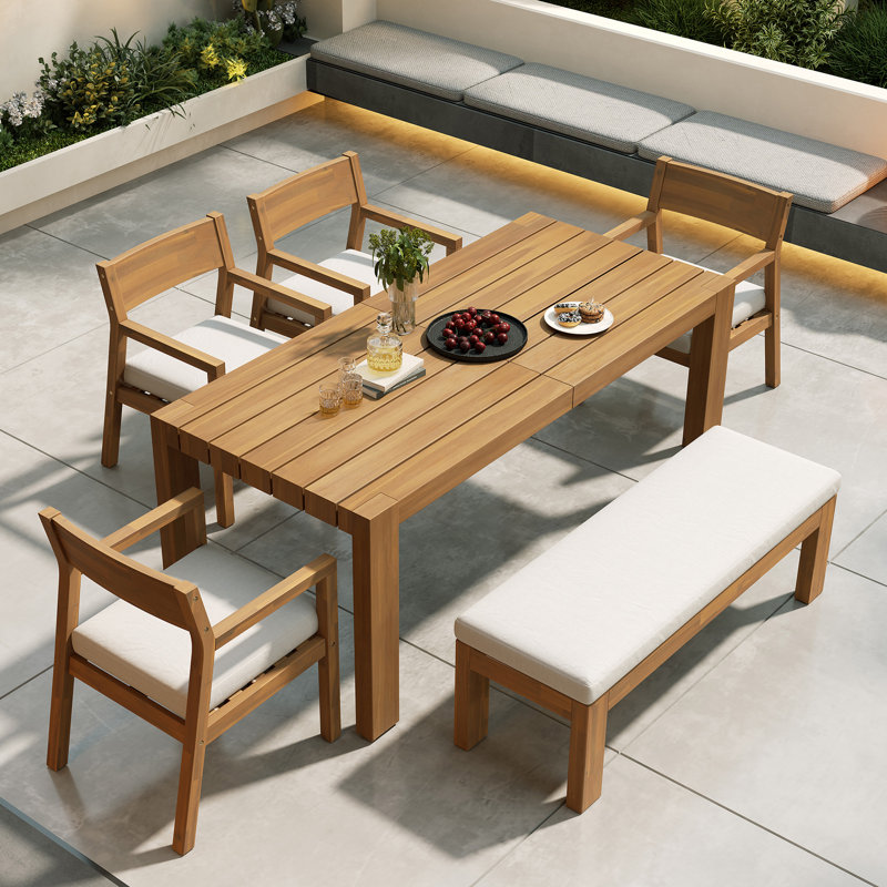 Ensemble de table de salle à manger de patio, Teck clair