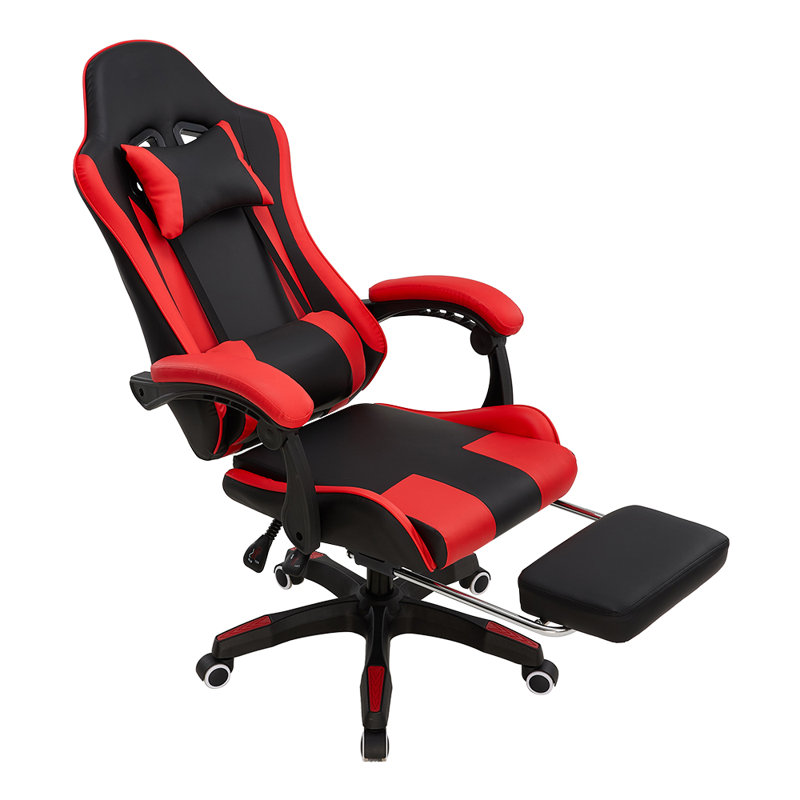 Adjustable Reclining Ergonomic Swiveling Game Chair with Footrest, Red/Black