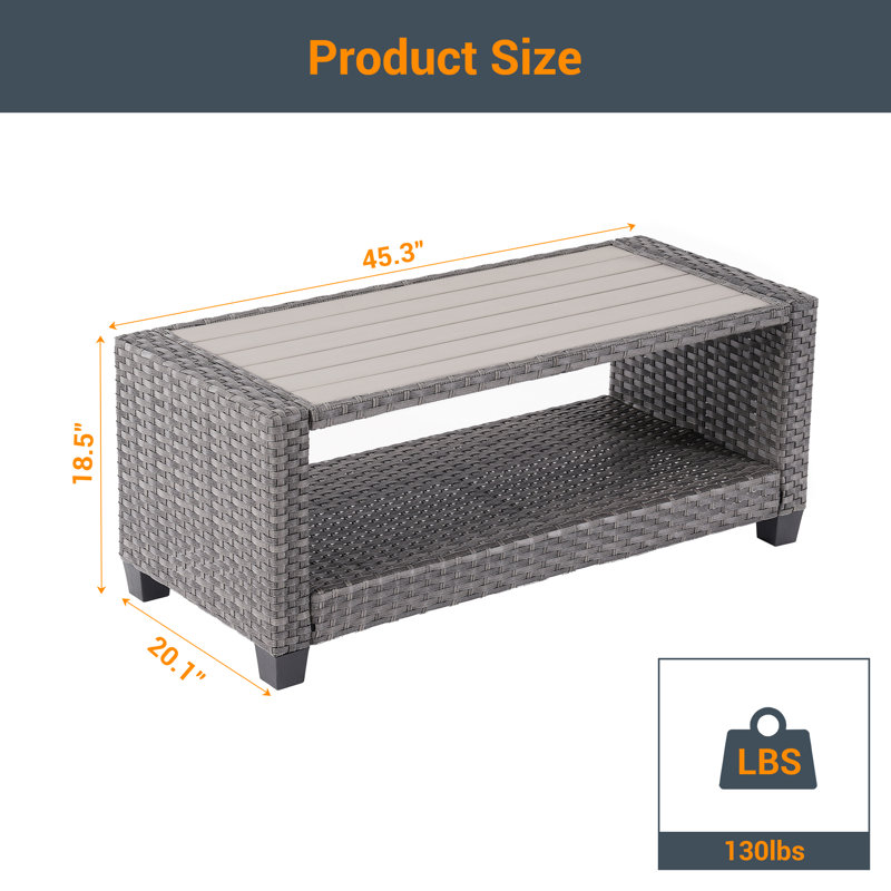 Calderin Rectangular Metal Outdoor Coffee Table , 20.25'' in. W 45.45'' in. D, Gray, Gray