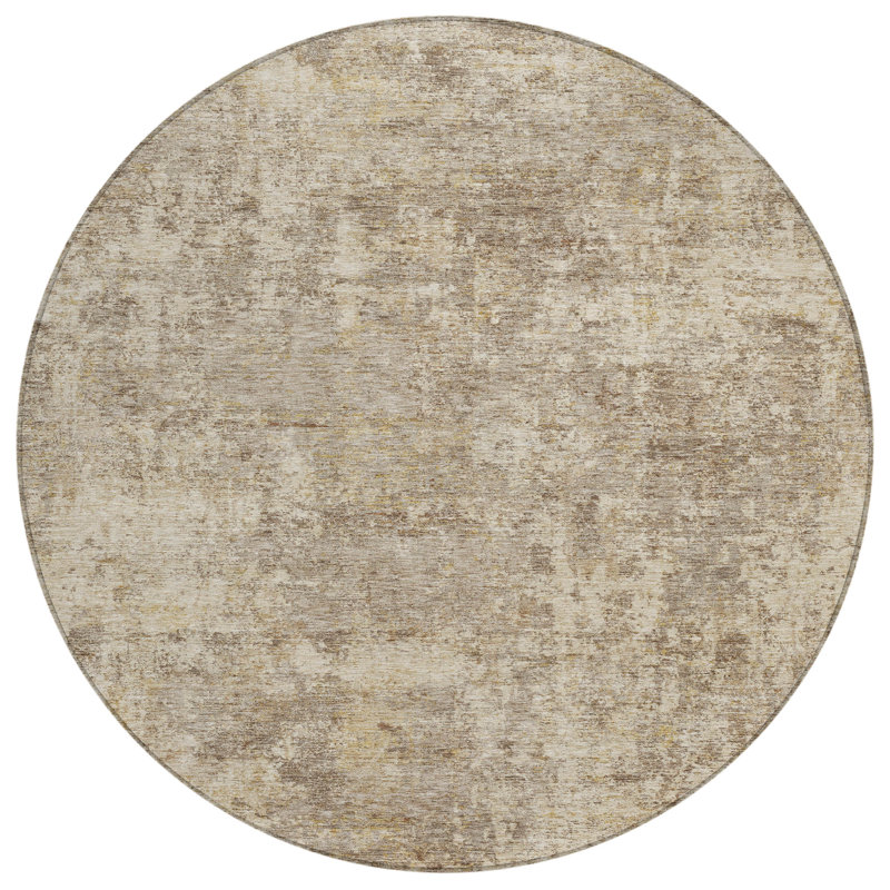 Machine Washable Indoor/Outdoor Xhevrie Taupe Rug, Round 8'