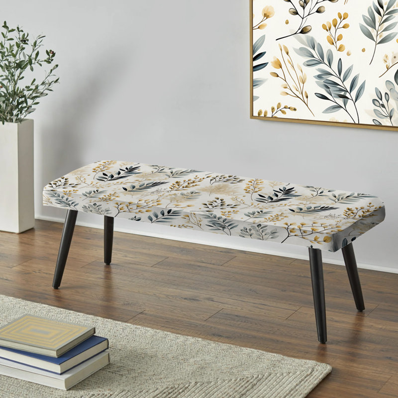 Serene Ferns II - Plants Upholstered Black Bench